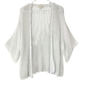 Eileen Fisher White Organic Linen Mesh Kimono Cardigan Short Sleeve Womens Sz S